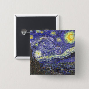 Badge Carré 5 Cm Nuit étoilée par Vincent van Gogh
