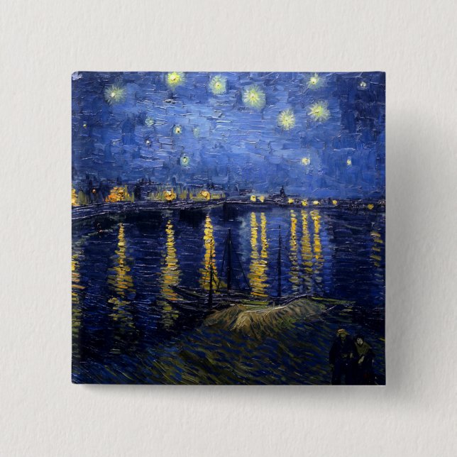 Badge Carré 5 Cm Nuit étoilée sur le bouton du Rhône (Devant)