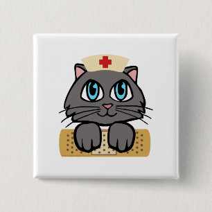 Badge Carré 5 Cm Nurse Kitten (Yeux Bleus)