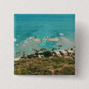 Badge Carré 5 Cm Oahu île d'Hawaii Voyage Souvenir
