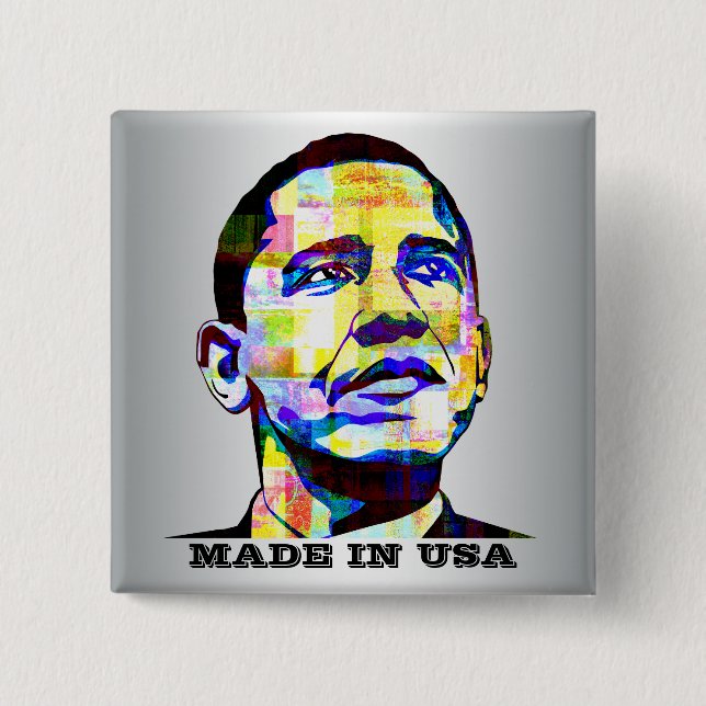 Badge Carré 5 Cm Obama - Bouton Fabriqué Aux États-Unis (Devant)