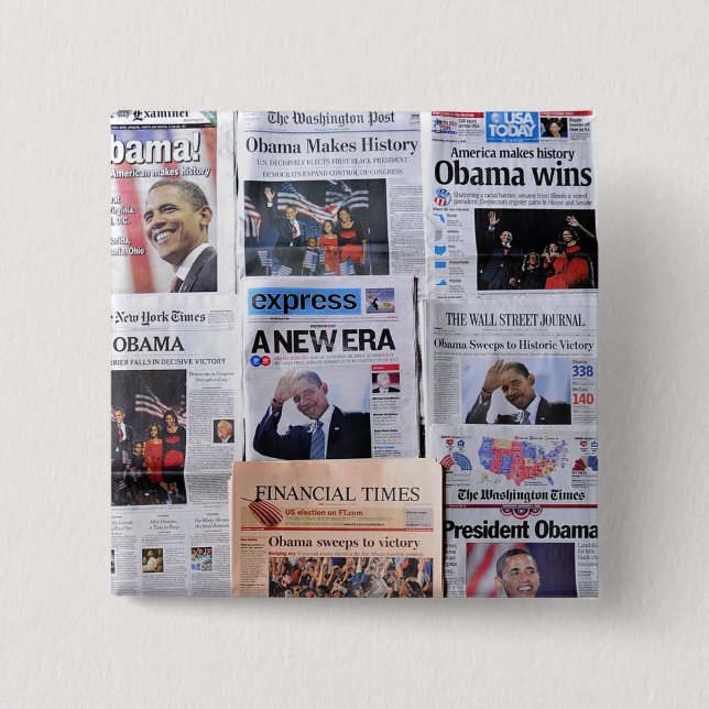 Badge Carré 5 Cm Obama gagne le bouton (Devant)