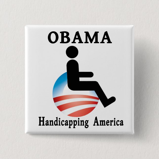 Badge Carré 5 Cm Obama handicapant l'Amérique (Devant)