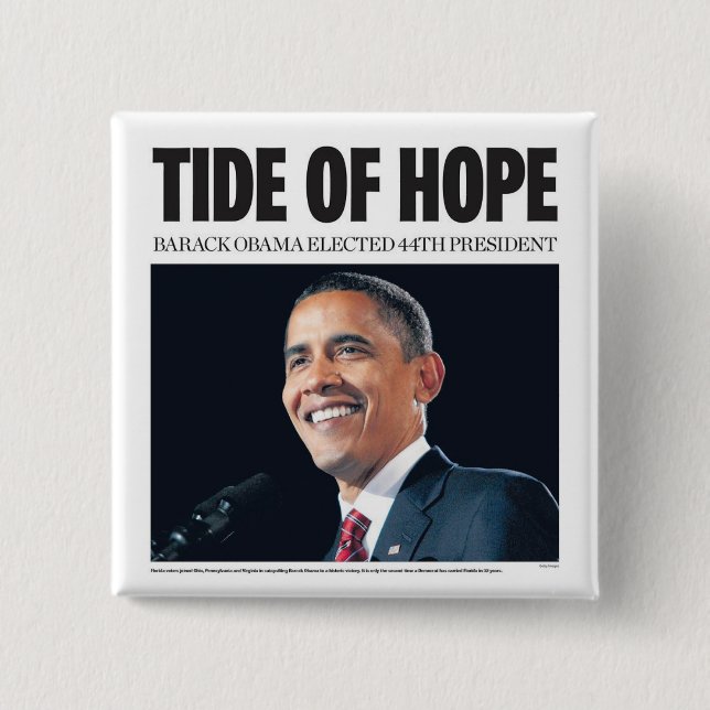 Badge Carré 5 Cm Obama : Marée de bouton d'espoir (Devant)