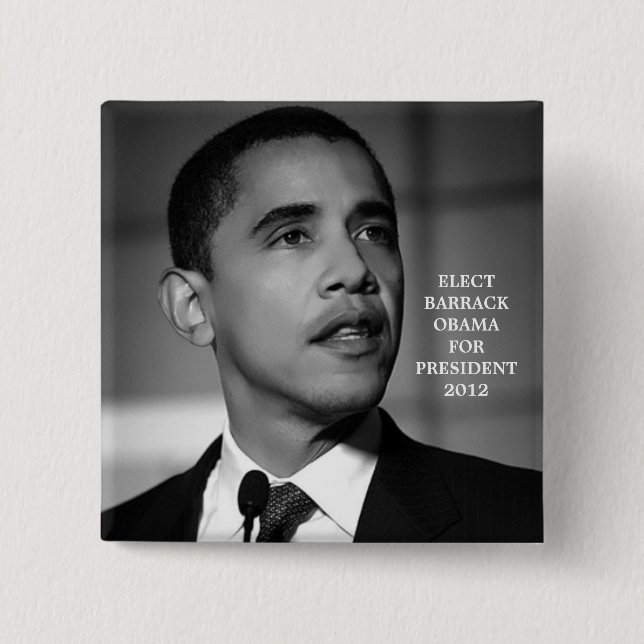 BADGE CARRÉ 5 CM OBAMA POUR LE PRÉSIDENT 2012 BOUTON (Devant)