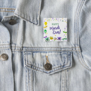 Badge Carré 5 Cm Objets Mardi Gras en aquarelle Fête