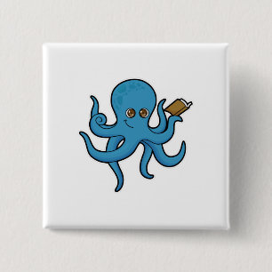 Badge Carré 5 Cm Octopus avec livre