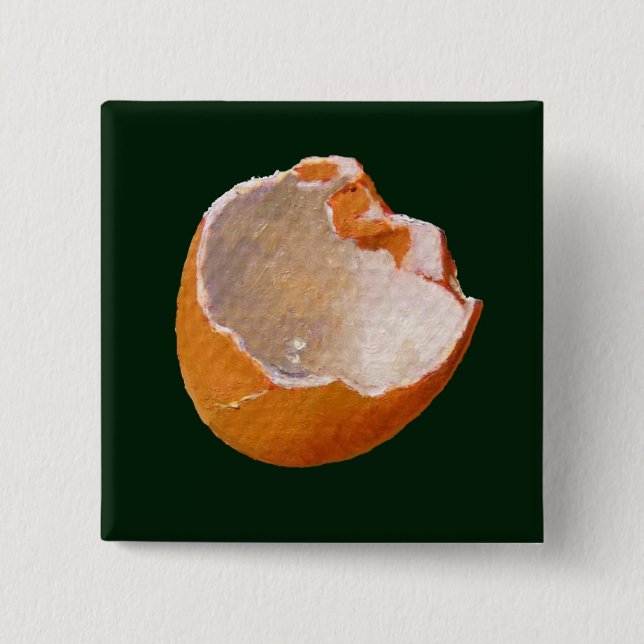 BADGE CARRÉ 5 CM OEUF SHELL CASSÉ : ART : RÉALISME (Devant)