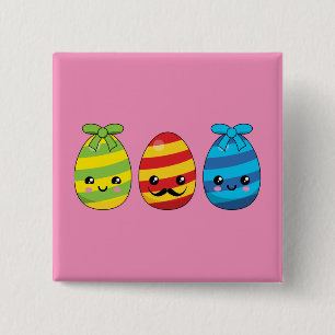 Badge Carré 5 Cm Oeufs de Pâques de Kawaii avec des rubans