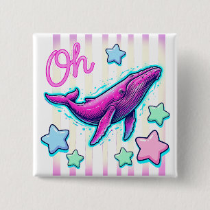 Badge Carré 5 Cm Oh Baleine Épinglette Côtière Drôle