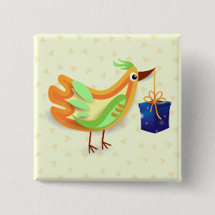 Badge Carré 5 Cm Oiseau et cadeau, bouton