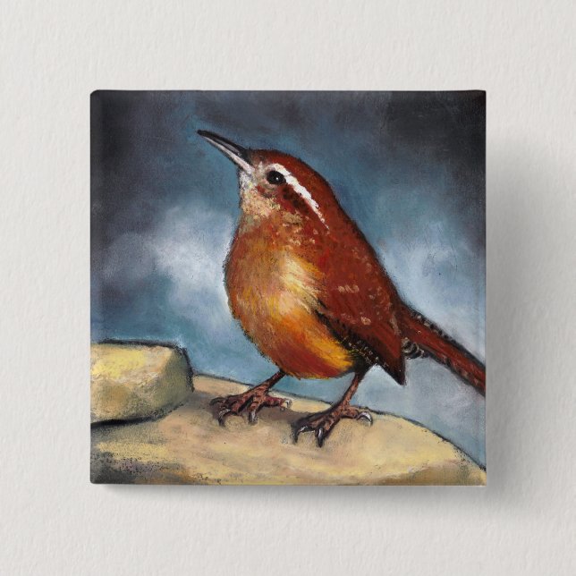 Badge Carré 5 Cm Oiseau : Roitelet de Caroline au pastel : Art de (Devant)