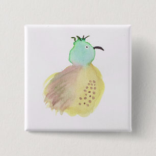 Badge Carré 5 Cm Oiseau vert et jaune pointillé