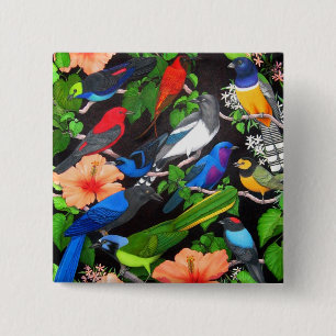 Badge Carré 5 Cm Oiseaux de jungle du Mexique