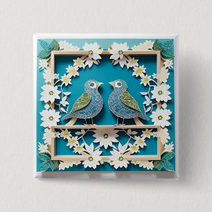 Badge Carré 5 Cm Oiseaux Geai Bleu en Papier Artisanal