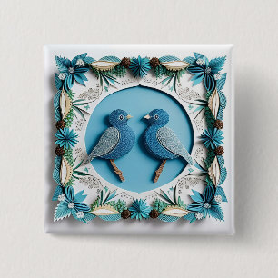 Badge Carré 5 Cm Oiseaux geai bleu en papier découpé