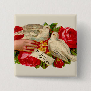 Badge Carré 5 Cm Oiseaux vintages Victorian Love Dove Art classique