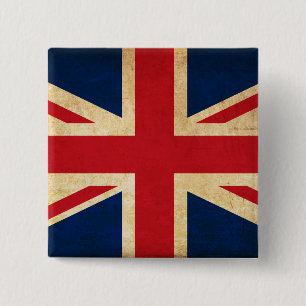 Badge Carré 5 Cm Old Vintage Grunge Royaume-Uni Drapeau Union Jack