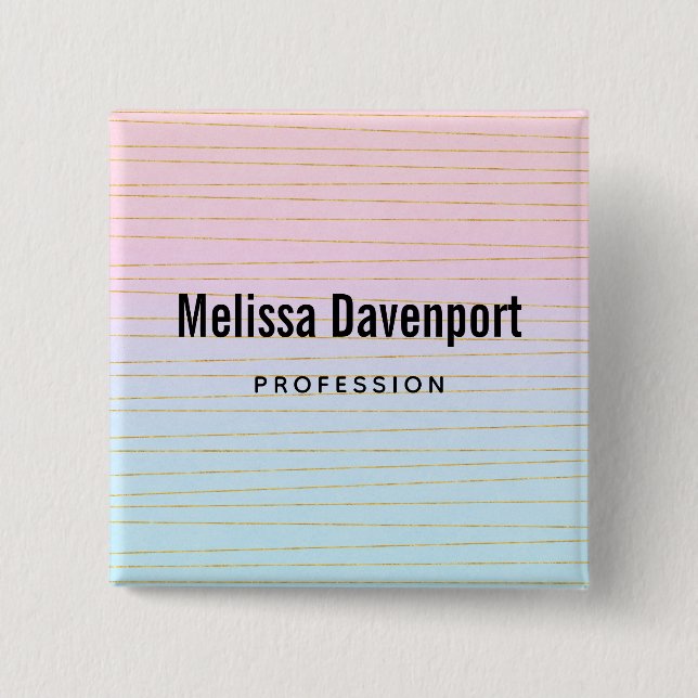 Badge Carré 5 Cm Ombre bleu rose avec Gold Lines Profession (Devant)