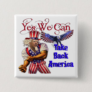 Badge Carré 5 Cm Oncle Obama, oui nous pouvons rapporter l'Amériqu
