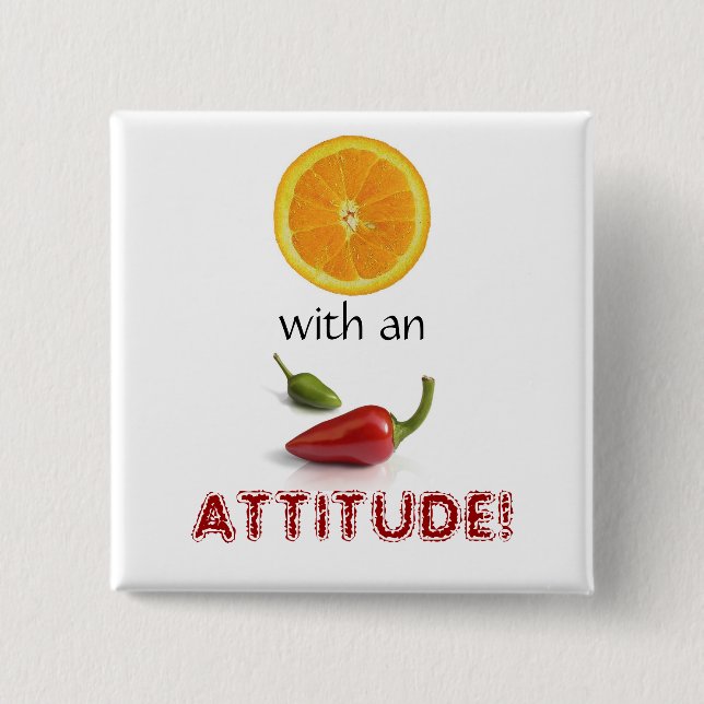 Badge Carré 5 Cm Orange avec une attitude II (Devant)