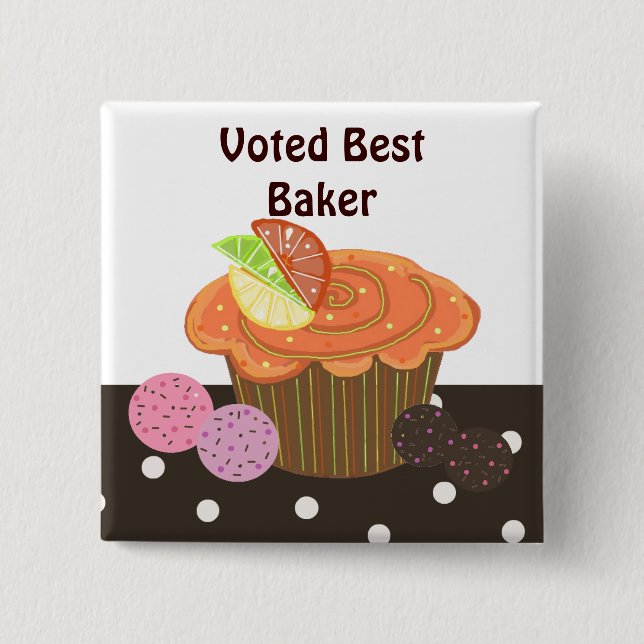 Badge Carré 5 Cm Orange Cupcake Best Baker (Devant)