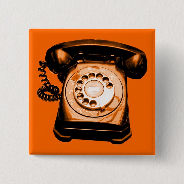 Badge Carré 5 Cm Orange de ligne téléphonique (Devant)