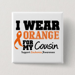 Badge Carré 5 Cm Orange d'usage de la leucémie I pour mon cousin