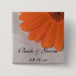 Badge Carré 5 Cm Orange Gerber Daisy et White Satin Mariage