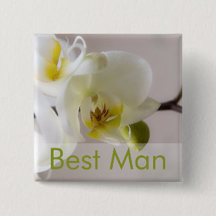 Badge Carré 5 Cm Orchidée blanche • Bouton de mariage