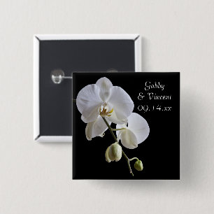 Badge Carré 5 Cm Orchidée blanche sur Mariage noir