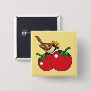 Badge Carré 5 Cm Organic lover Sparrow Eating Red Tomato