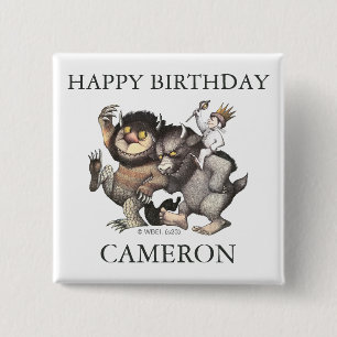 Badge Carré 5 Cm Où sont les monstres   Joyeux Anniversaire
