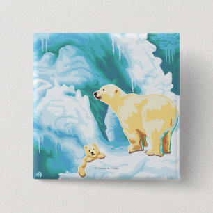 Badge Carré 5 Cm Ours blancs et CUB - Katmai, Alaska