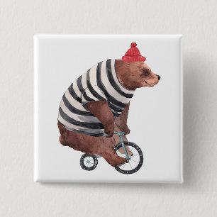 Badge Carré 5 Cm Ours d'amusement de bicyclette