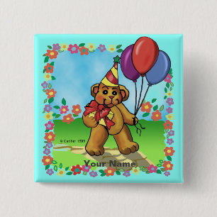 Badge Carré 5 Cm Ours de fête d'anniversaire