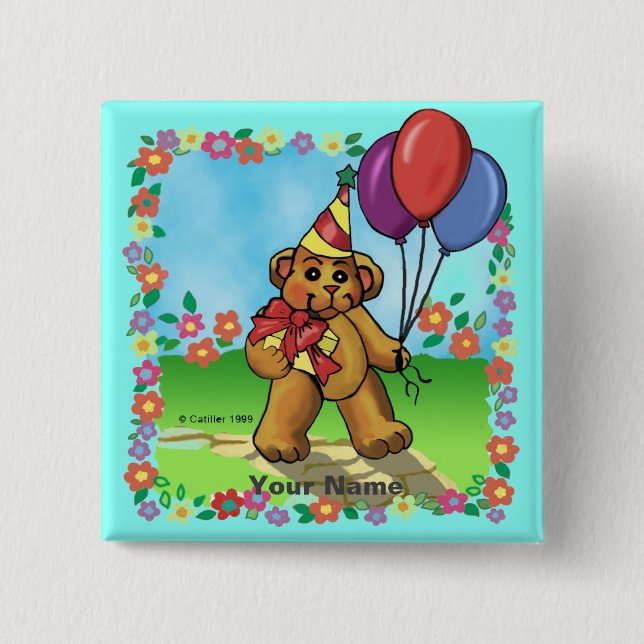Badge Carré 5 Cm Ours de fête d'anniversaire (Devant)