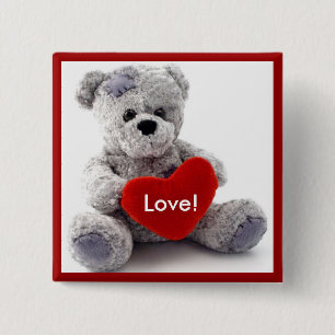 Badge Carré 5 Cm Ours Gris Au Coeur