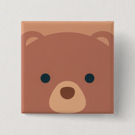 Badge Carré 5 Cm Ours mignon et Brown | Bouton d'épingle