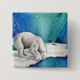 Badge Carré 5 Cm Ours polaire auroral