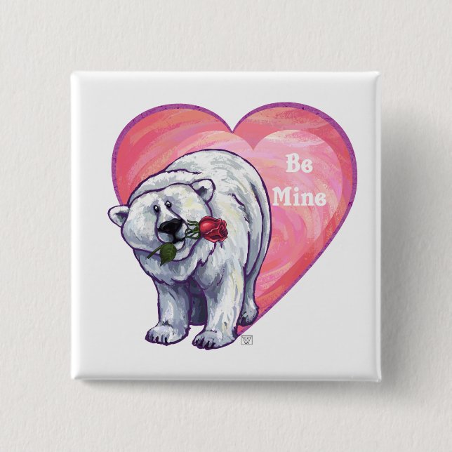 Badge Carré 5 Cm Ours polaire Saint Valentin (Devant)