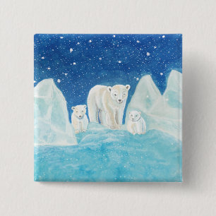 Badge Carré 5 Cm Ours polaires & Paysage hivernal