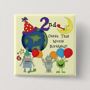 Badge Carré 5 Cm Outta This World 2nd Birthday Tshirts