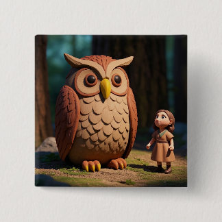 Badge Carré 5 Cm Owl and cute kid