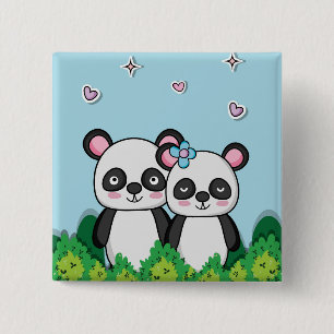 Badge Carré 5 Cm Paire de Pandas