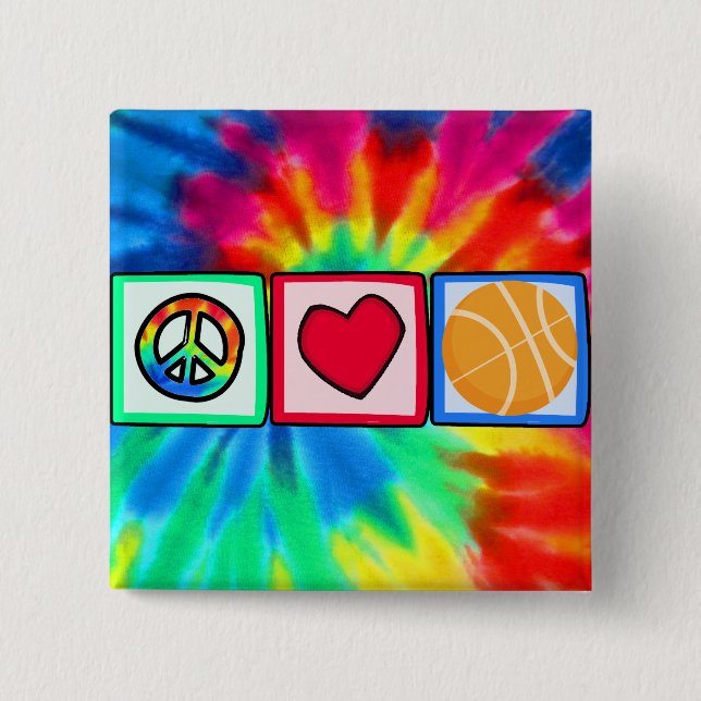 Badge Carré 5 Cm Paix, amour, basket-ball (Devant)
