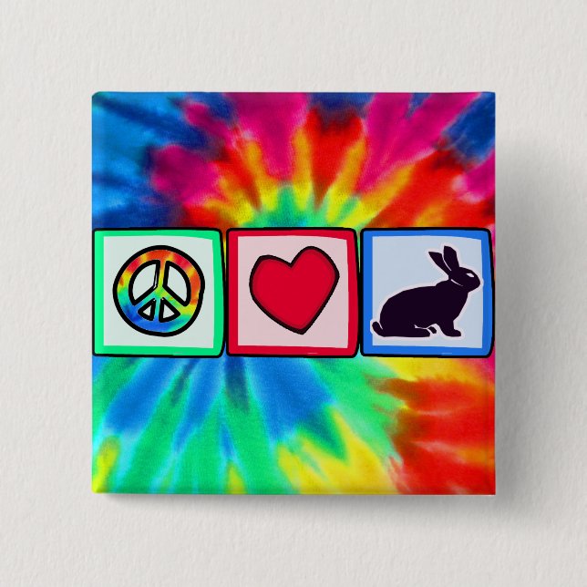 Badge Carré 5 Cm Paix, Amour, Bunnies (Devant)