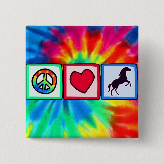 Badge Carré 5 Cm Paix, amour, chevaux (Devant)