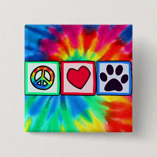 Badge Carré 5 Cm Paix, amour, chien ; Pawprint