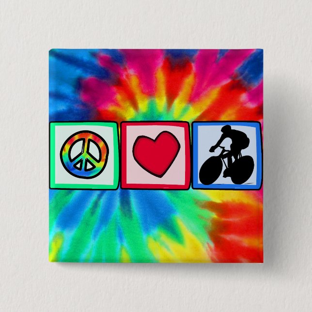 Badge Carré 5 Cm Paix, amour, faisant un cycle (Devant)